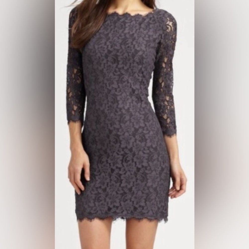 Diane von Furstenberg Zarita Lace Sheath Dress Gray Size 0